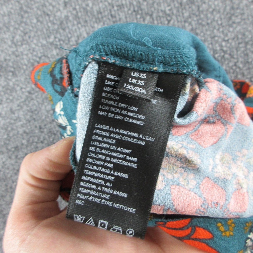 Free People Pants Womens XS Teal Floral Flare Leg Crepe Pull On Boho‎ Festival - Picture 4 of 10